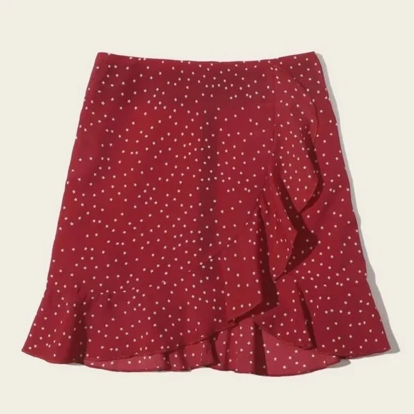 ROMWE Star Allover Print Ruffle Trim Skirt Red & White Back Zipper Large New - Picture 8 of 9